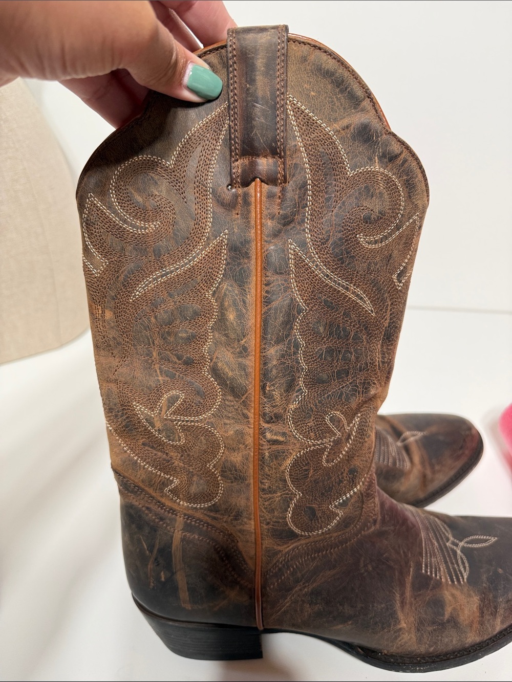 J.B Dillon Distressed Cowgirl Boots Size 10B Goat Leather - Picture 13 of 17